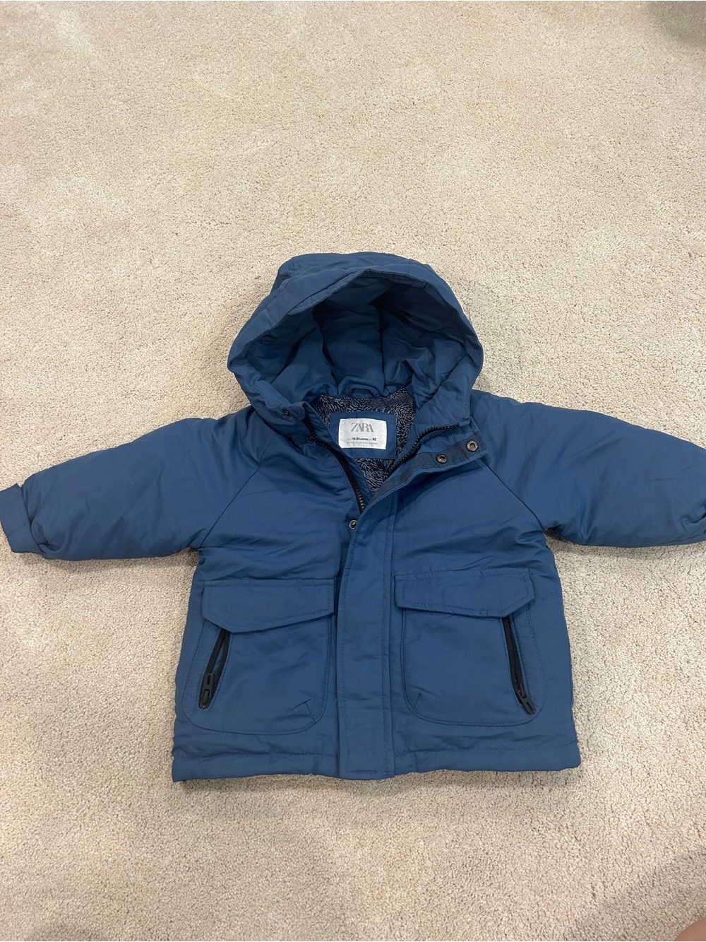 ZARA Navy Blue Hooded Kids Puffer Coat